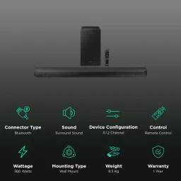 SAMSUNG HWQ600CXL 360W Bluetooth Soundbar with Remote (Dolby Atmos, 3.1.2 Channel, Titan Black) image 2
