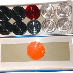 perico Crystal Carrom Pawn (9 Silver, 10 Black, 1 Red) with Orange Striker Carrom Pawns image 2
