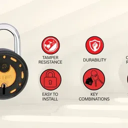 onepro Azco Round Black 65MM,1 Lock 9 keys |8 Levers DoubleLocking |Home Door Shop Gate Padlock image 3