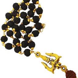 bhakti kripalu store Most Demanded Bhagwan Shiv Dotted Locket Pendant With Mala Beads Gold-plated Plated Brass, Wood Necklace-picture-11