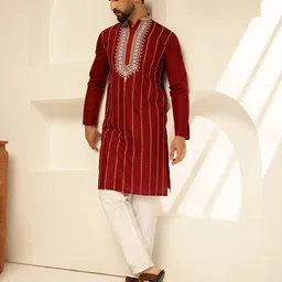 sojanya Men Embroidered Cotton Silk Straight Kurta image 1
