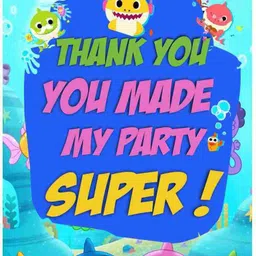 Baby Shark Theme Thank You Tags Thank u Cards for Return Gifts (20 Nos Cards and Glue Dots) Greeting Card-image-27