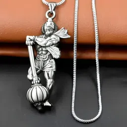 diivine hindu Hanuman Silver Pendant Locket With Stainless Steel Chain for Men Silver Steel, Alloy, Brass, Silver Locket Set-picture-15