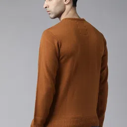 roadster Men Striped Round Neck Brown Sweater image 2