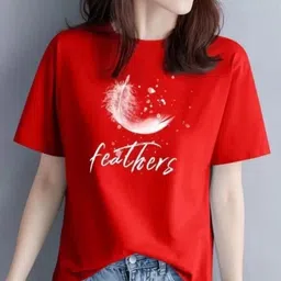 etzyclothing Pack of 2 Women Printed Round Neck Cotton Blend Red, Purple T-Shirt image 2