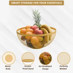 kuber industries 2 Pcs Metal Mesh Fruits & Vegetables Basket Bowl | Pink & Golden Iron Fruit & Vegetable Basket image 5