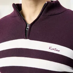 kvetoo Men Woven High Neck Purple Sweater image 5