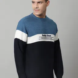 cantabil Men Colorblock Round Neck Blue Sweater image 4
