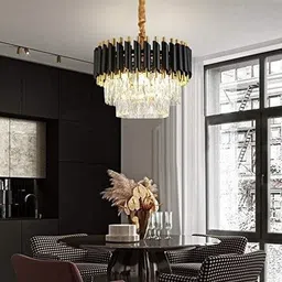 shri mahal antiques 300BlackMambaChandelier with Stainless Steel Tube Crystal Chandelier ,Black Gold Chandelier Ceiling Lamp-picture-25