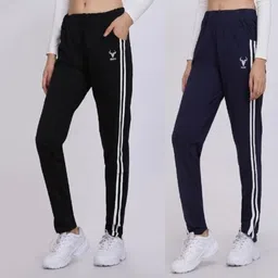 mastrey Pack of 2 Women Striped Dark Blue, Grey Track Pants-picture-20