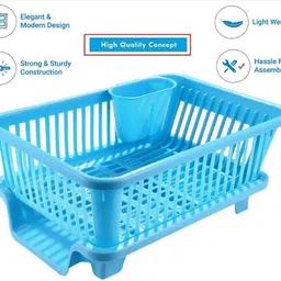 shyam cration Dish Drainer Kitchen Rack 3 in 1 Large Durable Plastic Dish Rack Washing Holder Basket Organizer(BLUE) Plastic image 4
