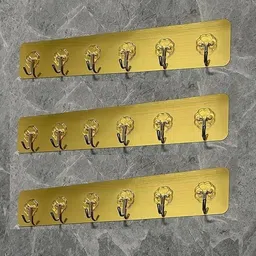 hk appliance 3 PCS 6 Hook Strip Golden Hooks for Wall Without Drilling, Wall Mounted Hooks Hook Rail 18-picture-20