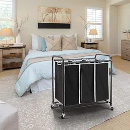 indian decor 79106 Heavy Duty Casters, Laundry Organizer Cart for Clothes Storage Silver Towel Holder image 4