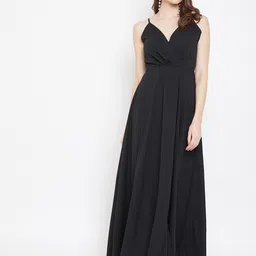 berrylush Women Fit and Flare Black Maxi/Full Length Dress image 3