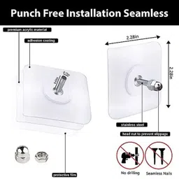 eshopy Self-Adhesive Nail Wall Hooks, No Drilling Waterproof Transparent Wall Hook 10 Hook 10 image 2