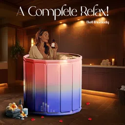 bathremedy Bath Tub for Adults for Bathroom Portable Foldable Ice Bath Tub | Fast Muscle Recovery | No Installation Needed | Leak-Proof Hot & Cold Tub (Pink & Purple) Free-standing Bathtub image 2