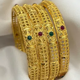 bajrang Brass, Copper Cubic Zirconia, Diamond Gold-plated Bangle Set image 1