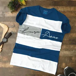 lauren adams Men Colorblock Round Neck Pure Cotton White, Navy Blue T-Shirt-picture-13