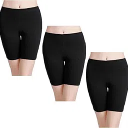 diving deep Pack of 3 Solid Women Black Cycling Shorts-picture-19