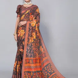 sanjana  silk SANJANA SILK Floral Printed Zari Saree image 1
