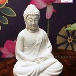 mag creation Lord Buddha White Height 5 inch Polyresin Idol for Home Decor, Office, Car Decorative Showpiece - 12.7 cm image 5