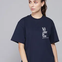 MISCHIEF MONKEY Typography Printed Oversized Cotton T-shirt image 3