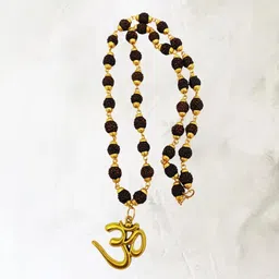 guruji gems & jewellery Black 5 Mukhi Rudraksha Mala in Silver Designer Caps (7 mm) - Natural Rudraksha Gold-plated Beads Brass, Wood Locket Set-picture-16