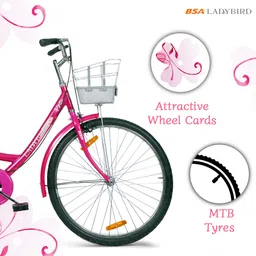 bsa LADYBIRD Evita 26T | 90% Assembled | Pink Colour | Ideal for 13+ Years 26 T (inch) Hybrid Cycle/City Bike image 3