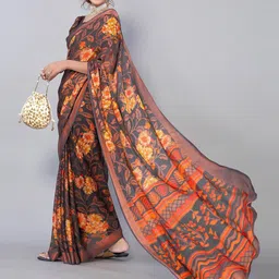 sanjana  silk SANJANA SILK Floral Printed Zari Saree image 4