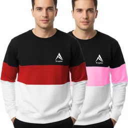 kroptee Pack of 2 Men Colorblock Round Neck Cotton Blend Red, Pink T-Shirt image 5