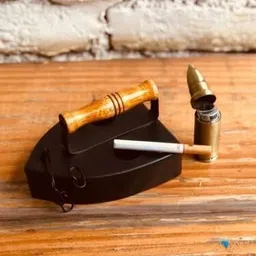 bogenlite Platter Tray with 4 Skewers Iron and Wood for serving Black Iron Ashtray image 2