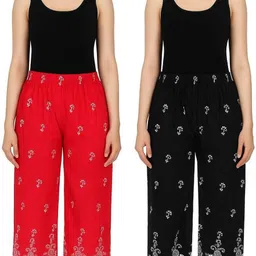 kenz fabrics Pack of 2 Women Regular Fit Black, Red Cotton Blend Trousers-picture-14