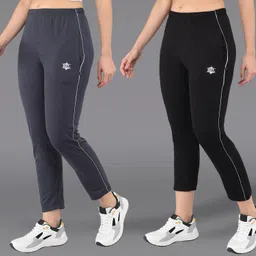 asdf Pack of 2 Women Solid Blue, Black Track Pants-picture-27