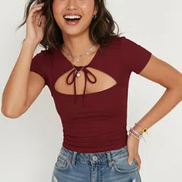 quintessentials Casual Regular Sleeves Solid Women Maroon Top-picture-23