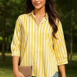 ekasya Women Regular Fit Striped Spread Collar Casual Shirt image 4