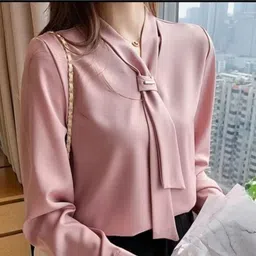Formal Cuffed Sleeves Solid Women Pink Top-image-27