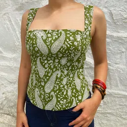 clanger Casual Sleeveless Printed Women Green Top image 4