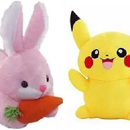 Pikachu & Pink Rabbit Lovable Huggable Toy For Kids - 18 cm-image-0