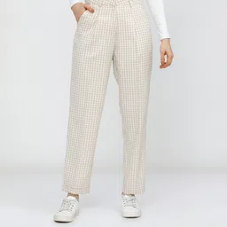 tokyo talkies Women Straight Fit Beige Cotton Blend Trousers image 1