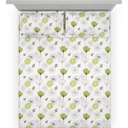 DDecor Green & White Floral 144 TC Pure Cotton King 2 Bedsheet With 4 Pillow Covers image 3