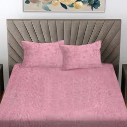 FABINALIV Pink Geometric 300 TC King Bedsheet with 2 Pillow Covers image 2