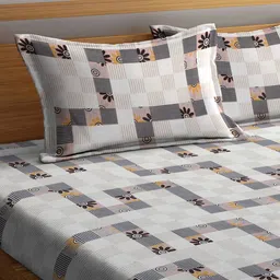 KLOTTHE Grey & Black Printed 300TC Double King Bedsheet With 2 Pillow Covers image 4