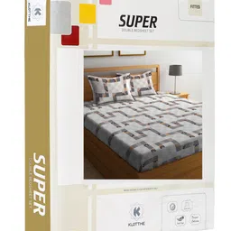 KLOTTHE Grey & Black Printed 300TC Double King Bedsheet With 2 Pillow Covers image 3