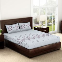 SPACES Geoscape Blue Geometric 144 TC King Bedsheet with 2 Pillow Covers-picture-9