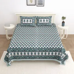 Wayne Martin Blue Floral 330 TC King Bedsheet with 2 Pillow Covers-image-64