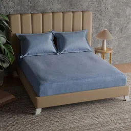 Himeya Blue 144 TC King Bedsheet with 2 Pillow Covers-image-10