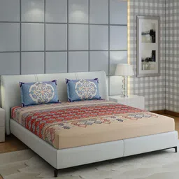 Monte Carlo Morocan Red & Blue Ethnic Cotton 300 TC King Bedsheet with 2 Pillow Covers-picture-28