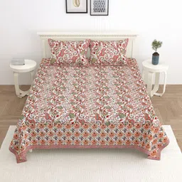 Wayne Martin Orange Floral 330 TC King Bedsheet with 2 Pillow Covers-image-15