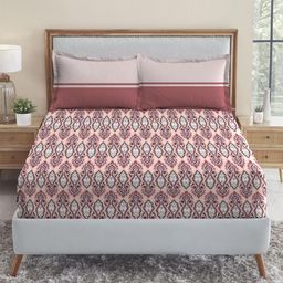 MYTRIDENT Urban Comfort Pink Ethnic Motifs Cotton 144 TC Queen Bedsheet & 2 Pillow Covers-picture-35