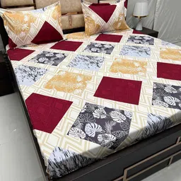 Pure Decor Amulya Cream & Gry Floral 260 TC Queen Bedsheet with 2 Pillow Covers-image-16